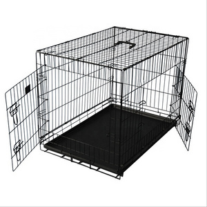 36'' 2 Doors Wire Folding Pet Bird Dog Cat Suitcase Kennel Playpen Crate Dual Latching Cages With Tray