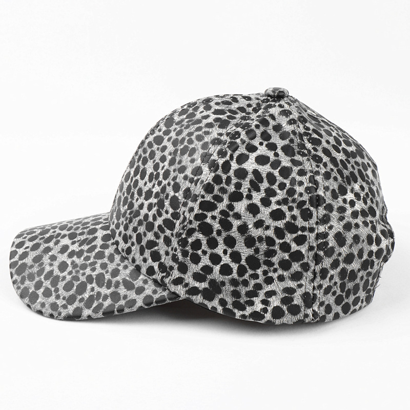 PU Material 6 Panels Street Baseball Cap Fashion Cap with Leopard Print Unisex Sun Protection Hat