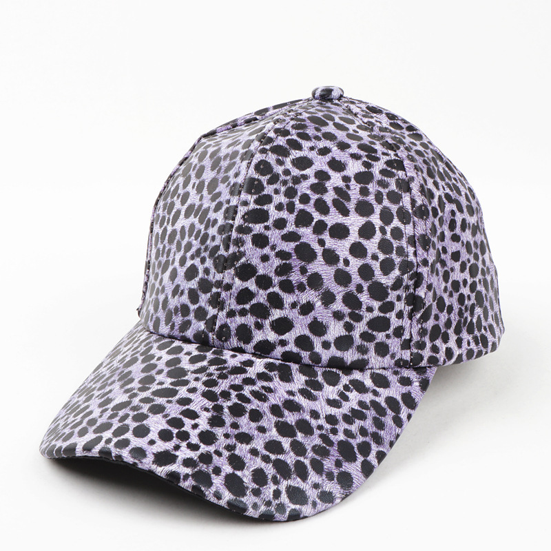 PU Material 6 Panels Street Baseball Cap Fashion Cap with Leopard Print Unisex Sun Protection Hat