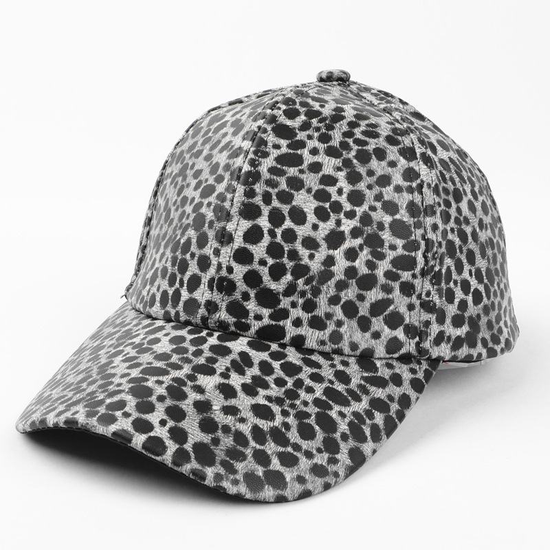 PU Material 6 Panels Street Baseball Cap Fashion Cap with Leopard Print Unisex Sun Protection Hat