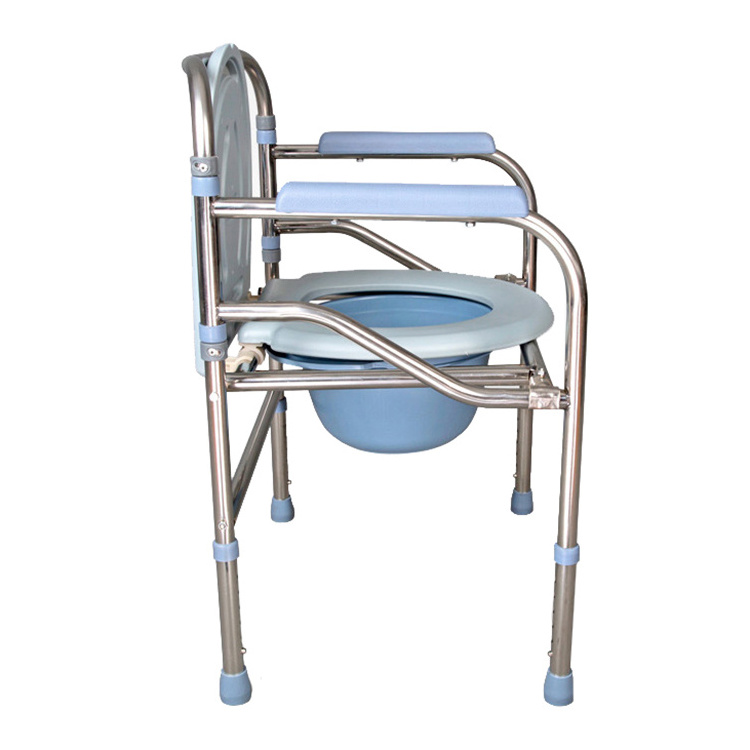 Medical hospital portable height adjustable easy clean stainless steel wheels seat shower toilet commode chair for elderly