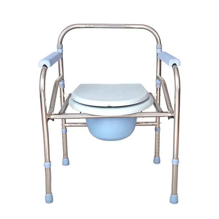 Medical hospital portable height adjustable easy clean stainless steel wheels seat shower toilet commode chair for elderly