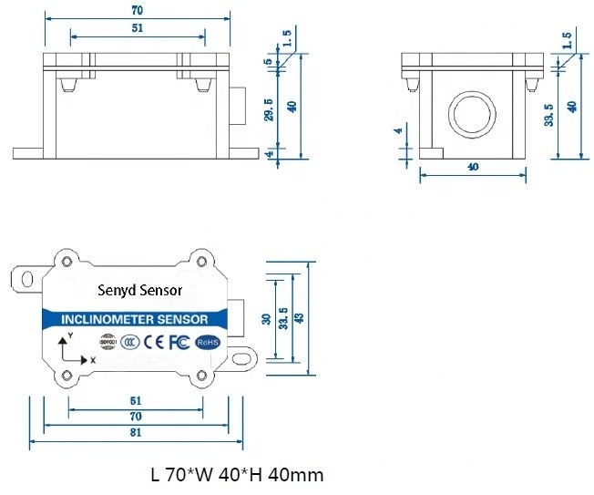 Relay output switch voltage output tilt angle switch Dual axis X Y tilt switch with RS232 TTL RS485 interface