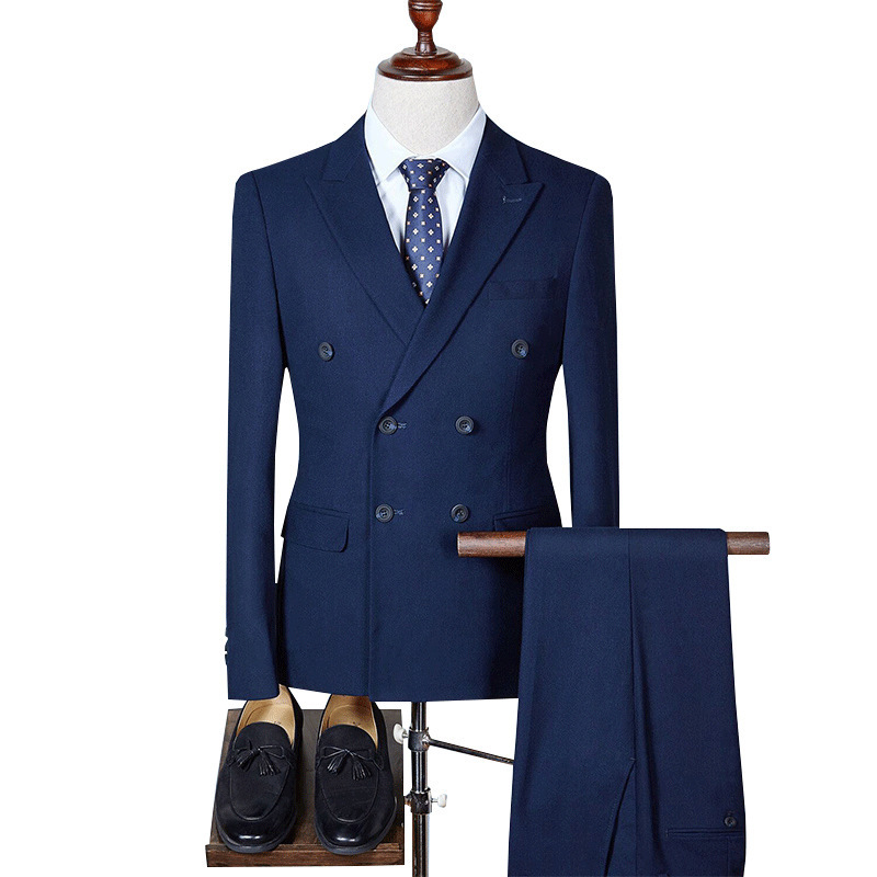 Classic Gentlemen Elegant Fit Mens Full Canvas Slim Double Breasted Four Piece Suit