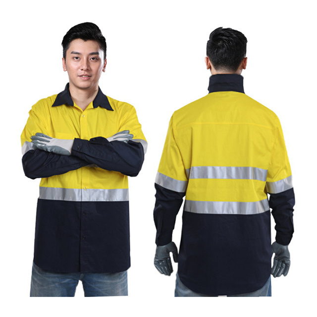 Professional Industrial Man Reflective Construction Security Safety Hi Vis Work Uniform Jacket Pants Blue Work Wear Trousers