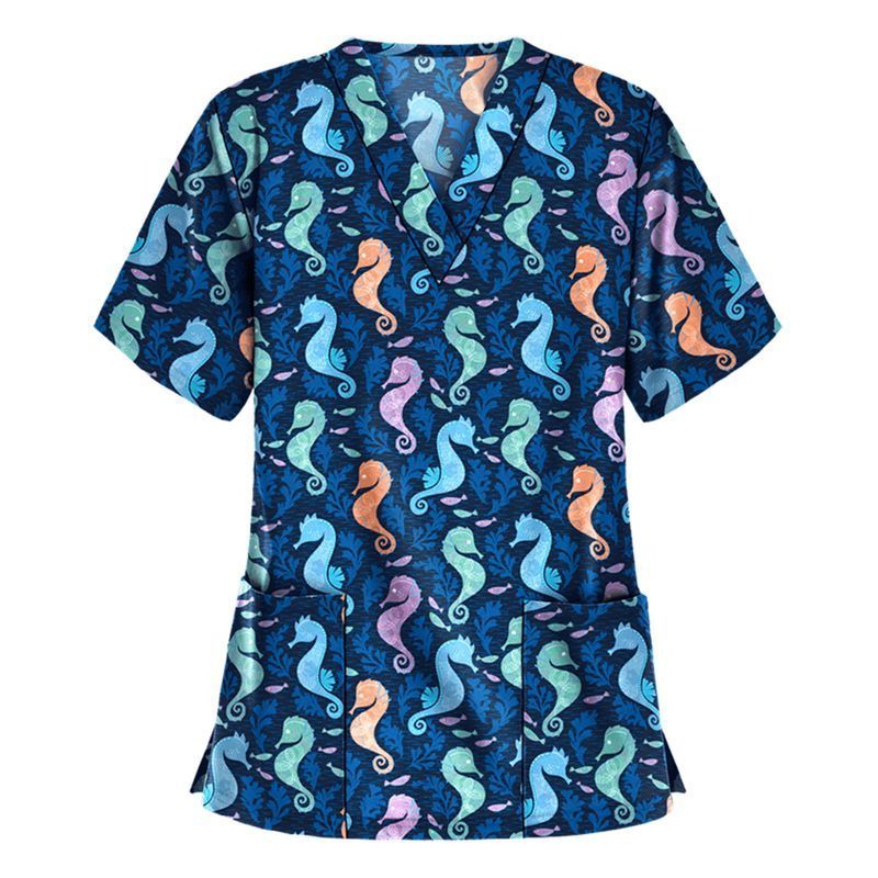 Modern Print Pattern V-Neck Scrub Sets Hospital Sexy Disigne Uniform Medical Nurse Elegant Scrub