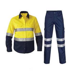 Professional Industrial Man Reflective Construction Security Safety Hi Vis Work Uniform Jacket Pants Blue Work Wear Trousers