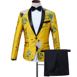 Mens Chinese Design Suits Classic Style Golden Embroidery Groom Tuxedos Suite For Man