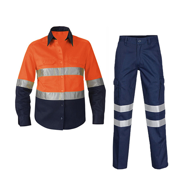 Professional Industrial Man Reflective Construction Security Safety Hi Vis Work Uniform Jacket Pants Blue Work Wear Trousers