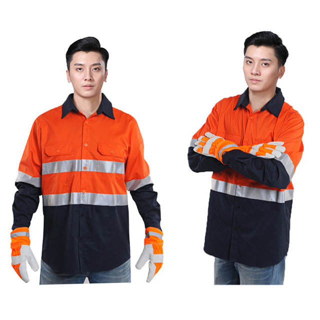 Professional Industrial Man Reflective Construction Security Safety Hi Vis Work Uniform Jacket Pants Blue Work Wear Trousers