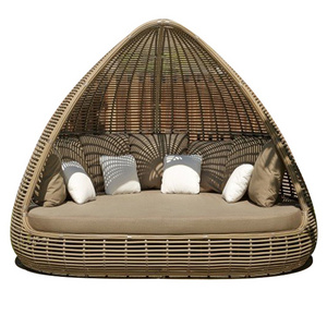 All-weather hotel outdoor furniture aluminum wicker rattan daybed with canopy gazebo cabana sunbed