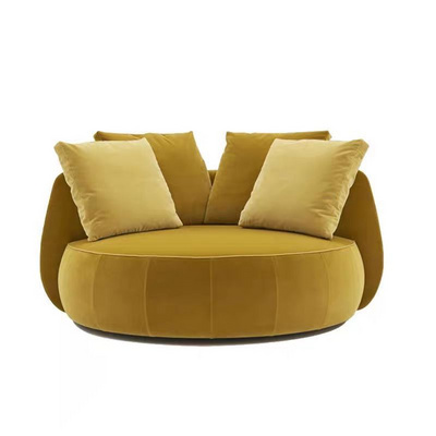 Modern luxury stylish furniture velvet fabric swivel chair villa rotating chair big round sofa chair