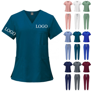 2024 Shorts Sleeve Stretch Women Scrub Tops Jogging Nursing Scrubs Nurse Custom Medical Surgical Hospital Scrubs Uniforms Sets