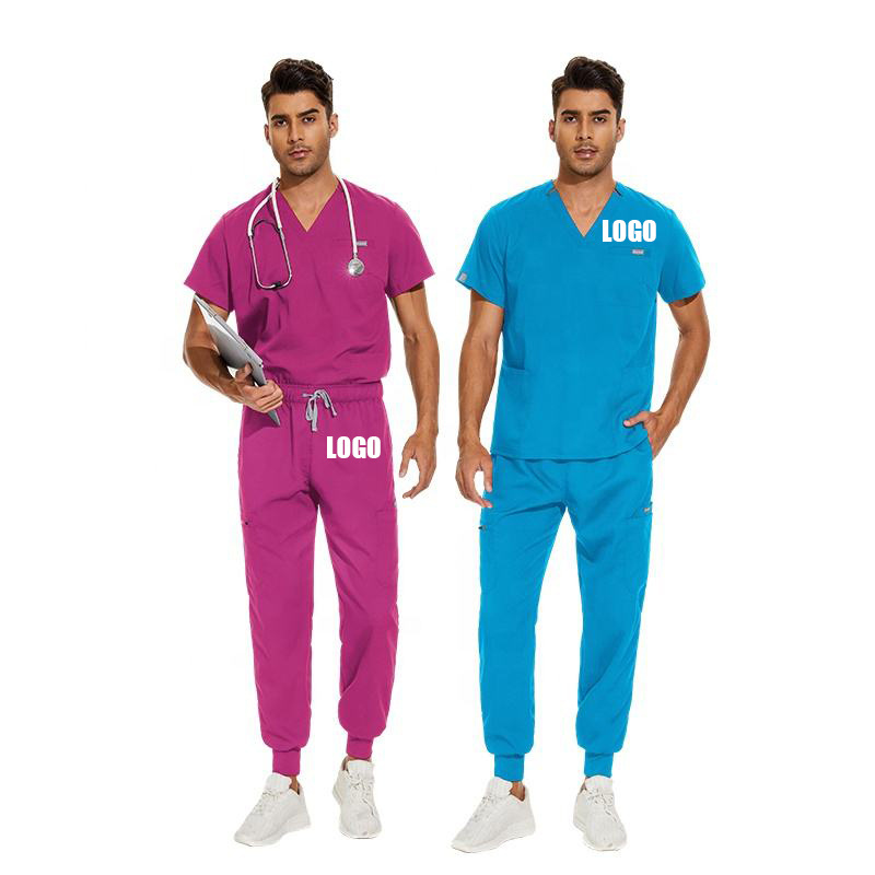 2024 New Oem Private Label Spandex Custom Man Medical Nursing Scrub Uniform Set Trs Stretchy Jogger Pant Navy Hospital Uniform