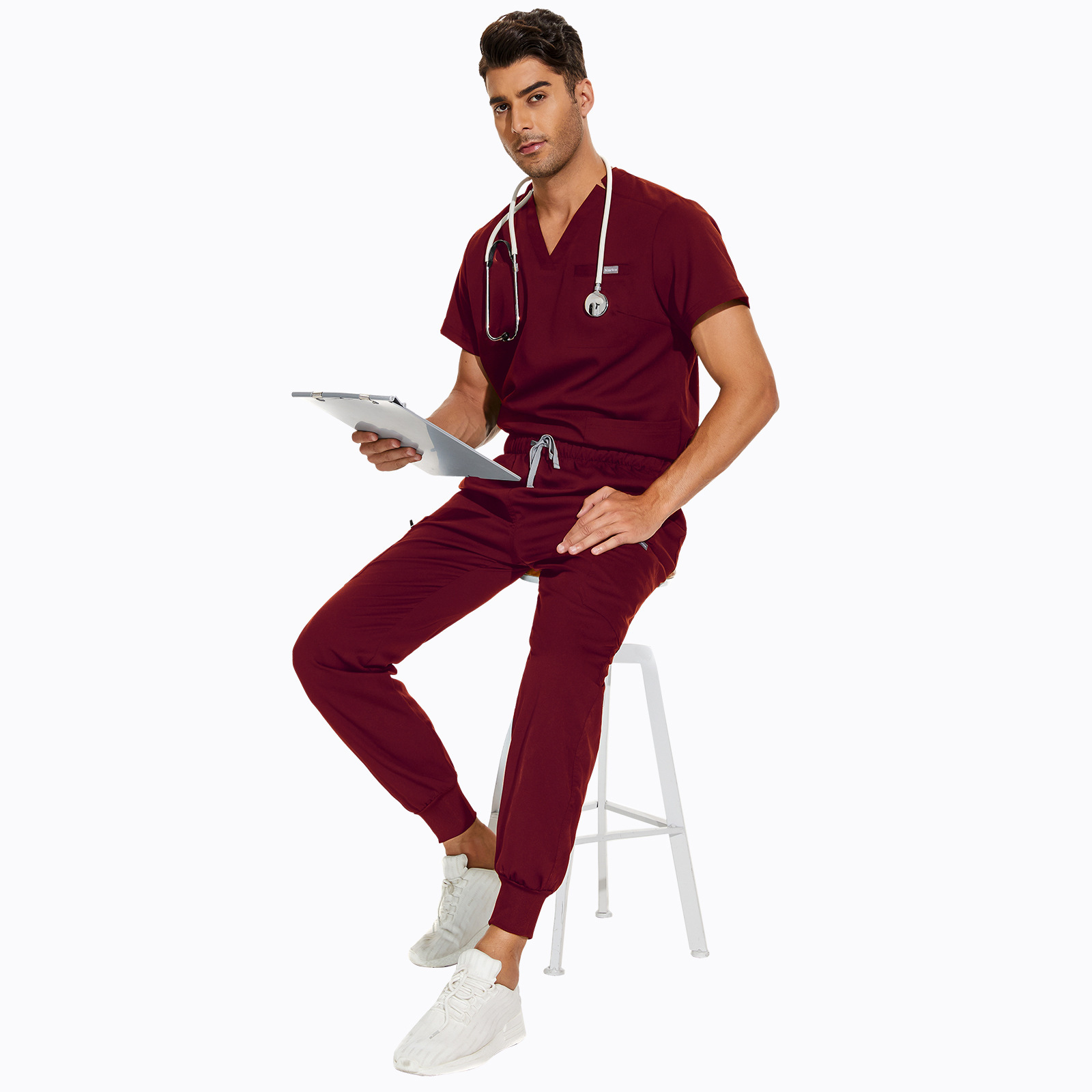 2024 New Oem Private Label Spandex Custom Man Medical Nursing Scrub Uniform Set Trs Stretchy Jogger Pant Navy Hospital Uniform