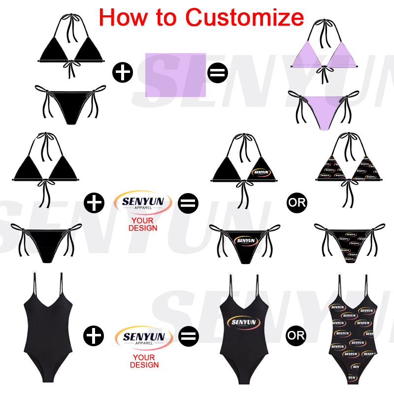 Custom Printing Girls Swimwear Beachwear High Waist Bikini Set Bathing Suits For Women Monokini Fitness Swimsuits For Women 2024