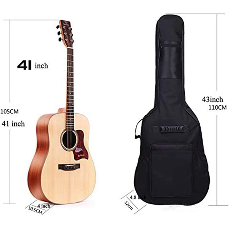 Guitar Bag Acoustic Reinforced 0.35 Inch Thickness Foam Soft Padded Guitar Case for 43 Inches Acoustic Classical Guitars