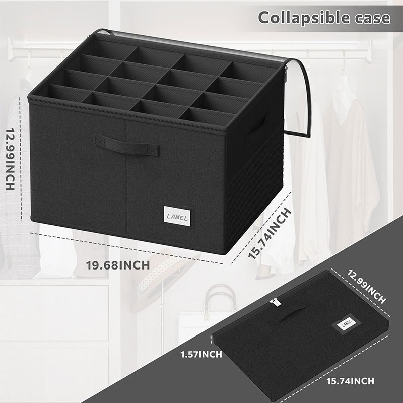 Shoe Organizer for Closet with Fabric  Shoe Storage Bins Clear Cover, Adjustable Dividers, and Foldable Bottom