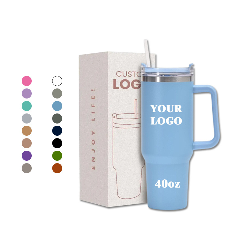 Wholesale customized stainless steel metal mug travel coffee cup 40oz tumbler with handle and straw