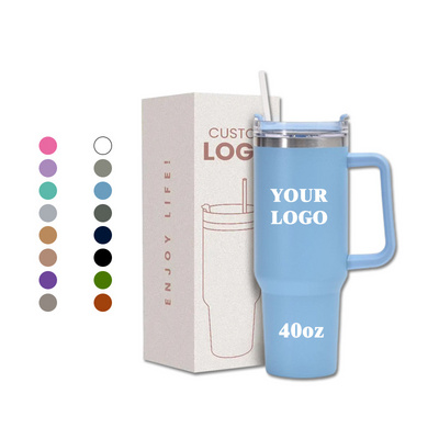 Wholesale customized stainless steel metal mug travel coffee cup 40oz tumbler with handle and straw