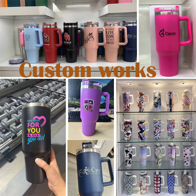 Wholesale customized stainless steel metal mug travel coffee cup 40oz tumbler with handle and straw