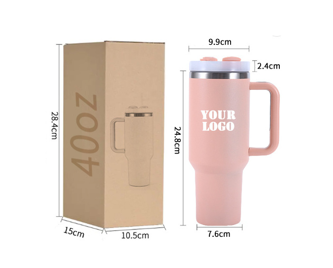 Wholesale customized stainless steel metal mug travel coffee cup 40oz tumbler with handle and straw