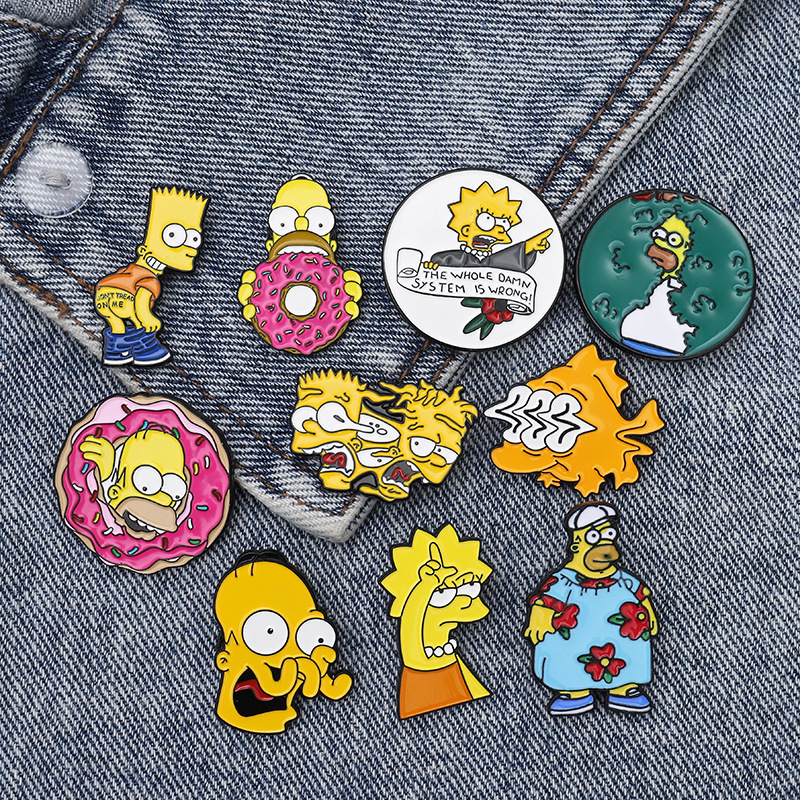 24 Styles In Stock factory directly funny animated sitcom simpsons pin badge cartoon alloy metal  simpson enamel pin