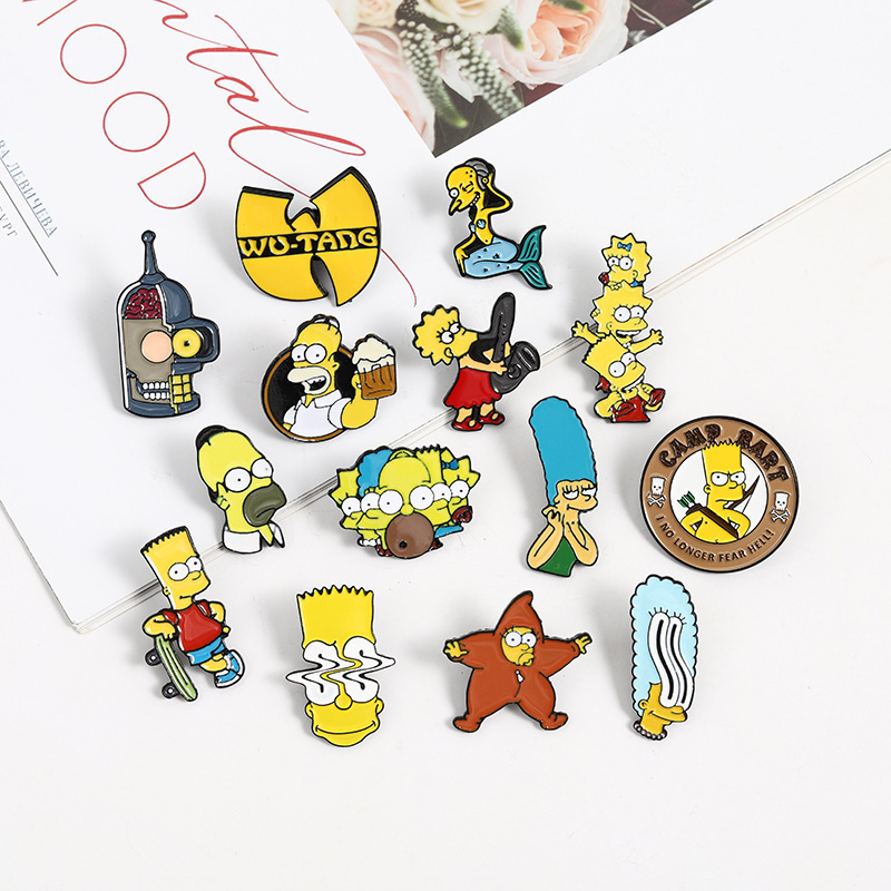 24 Styles In Stock factory directly funny animated sitcom simpsons pin badge cartoon alloy metal  simpson enamel pin