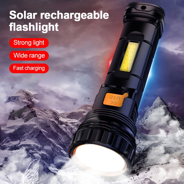 USB/Solar Rechargeable Flashlight Super Bright Tactical Torch Outdoor Portable  LED Power Bank Camping Light