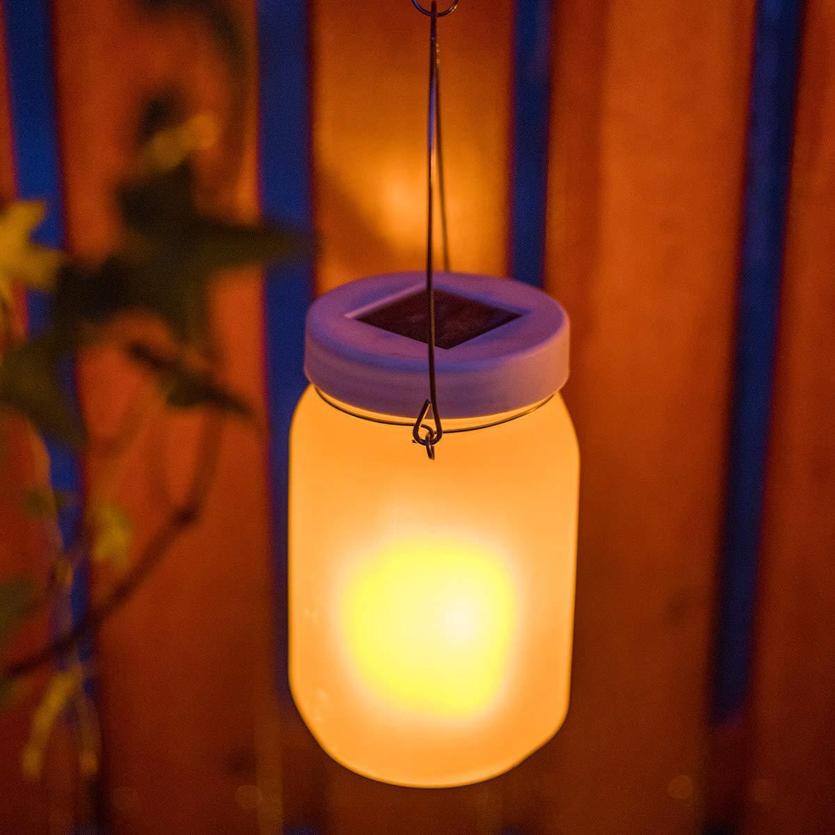 Outdoor Solar Mason Jar Flame Light 36LED hanging solar powered flickering flames glass lantern for outdoor camping