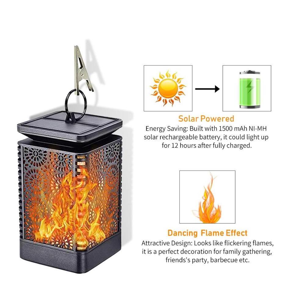 Solar Lantern Flame Lights Outdoor, Waterproof Hanging Solar Lights with Dancing Flame, Dusk to Dawn Auto Turn On/Off Function