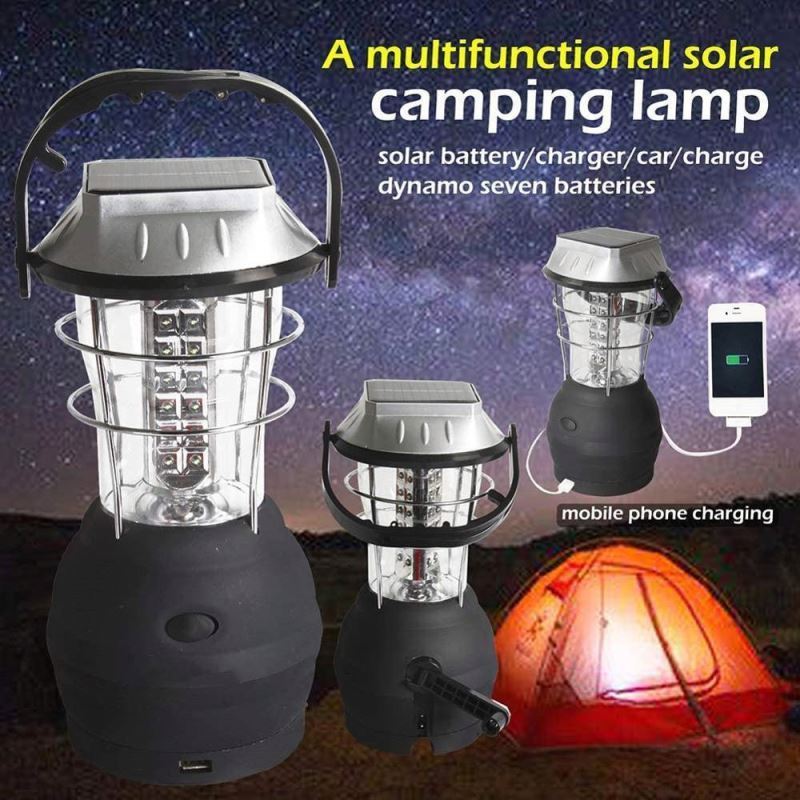 36 leds hook hanging hand crank solar rechargeable camping lantern