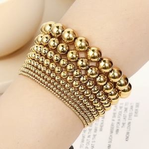 Hot Selling Gold Plated Stainless Steel Round Beads Bracelets Multi Size Beaded Stackable Bracelet For Women