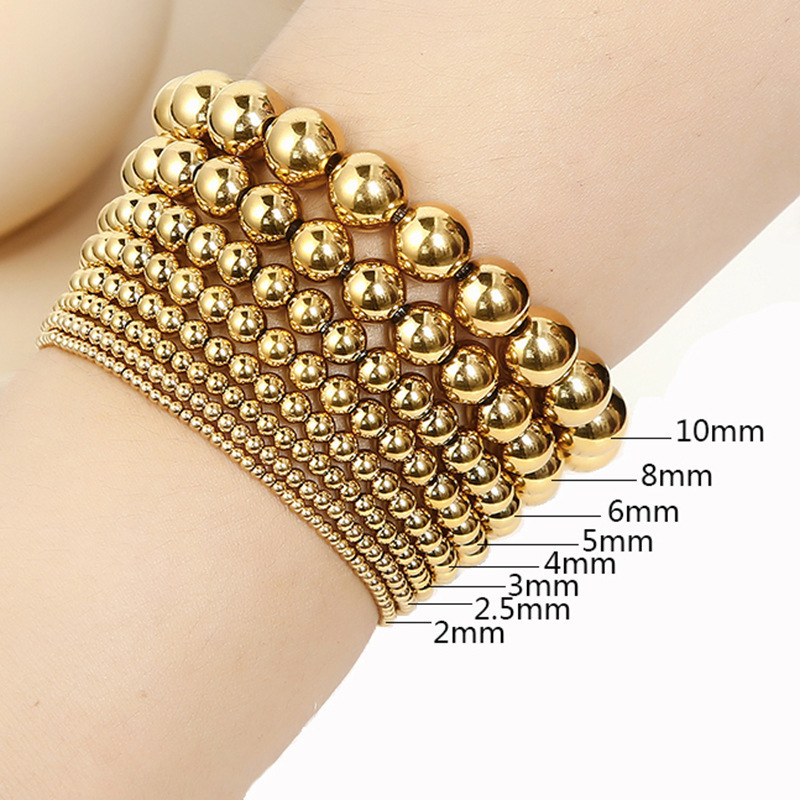 Hot Selling Gold Plated Stainless Steel Round Beads Bracelets Multi Size Beaded Stackable Bracelet For Women