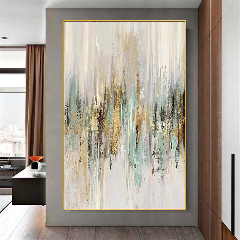 100% Hand-painted Living Room Decor Pictures   Modern Canvas Large Size gold foil art oil abstract painting