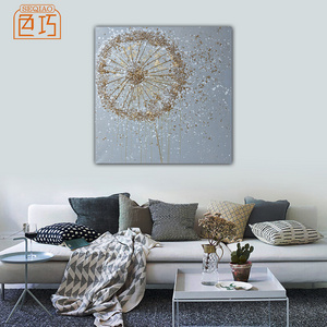 Original hand-painted gold dandelion hand painting for gallery living room bedroom ready to hanging