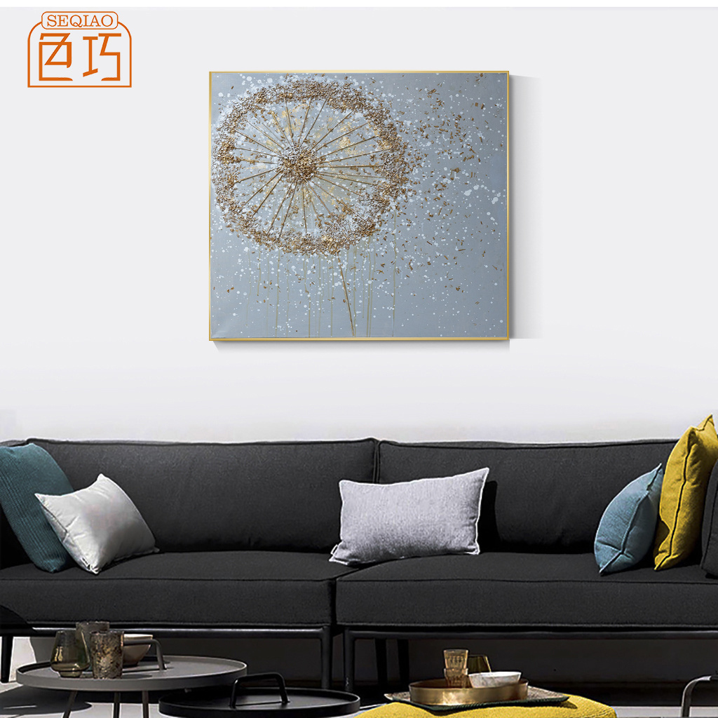 Original hand-painted gold dandelion hand painting for gallery living room bedroom ready to hanging