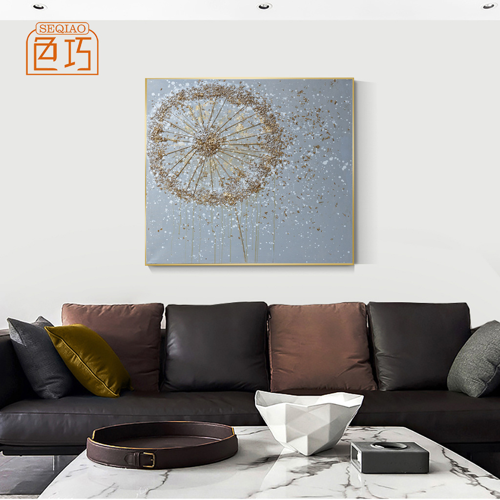 Original hand-painted gold dandelion hand painting for gallery living room bedroom ready to hanging