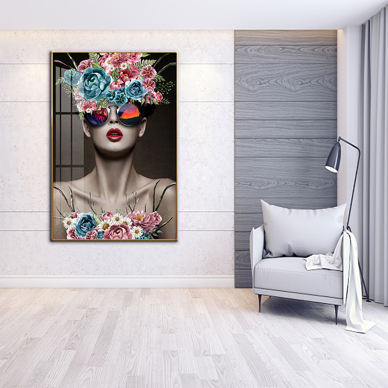 5D Diamond crystal porcelain painting Nordic simple style photography beautiful woman with flowers Home decoration