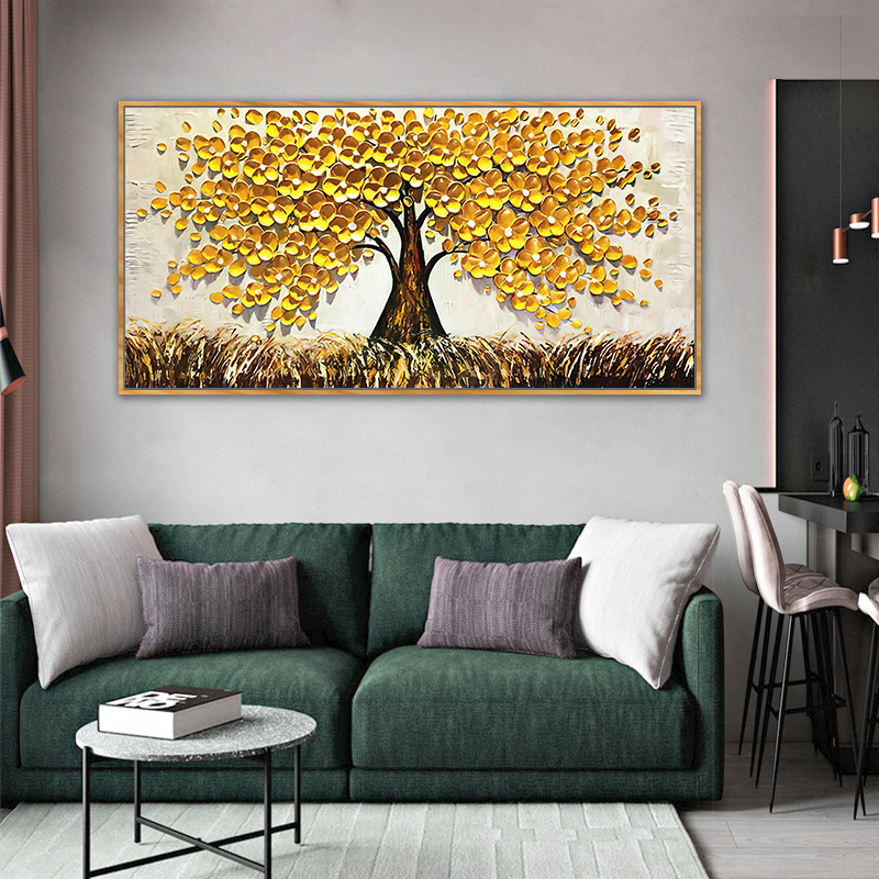 Modern Room Wall Art Abstract Golden Tree Posters and Prints 3d knife art oil wall paintings tree