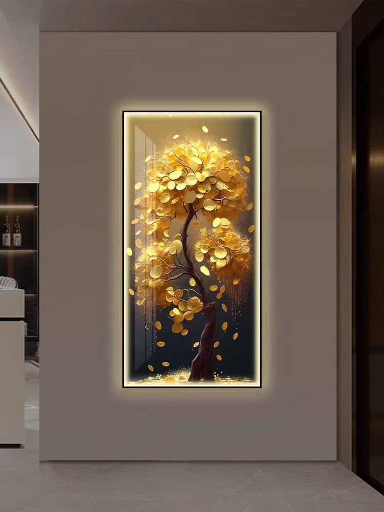 Wholesale Led Wall Art 3D Painting Home Decor Lighting Decoration Home Gold Tree Crystal Porcelain Painting