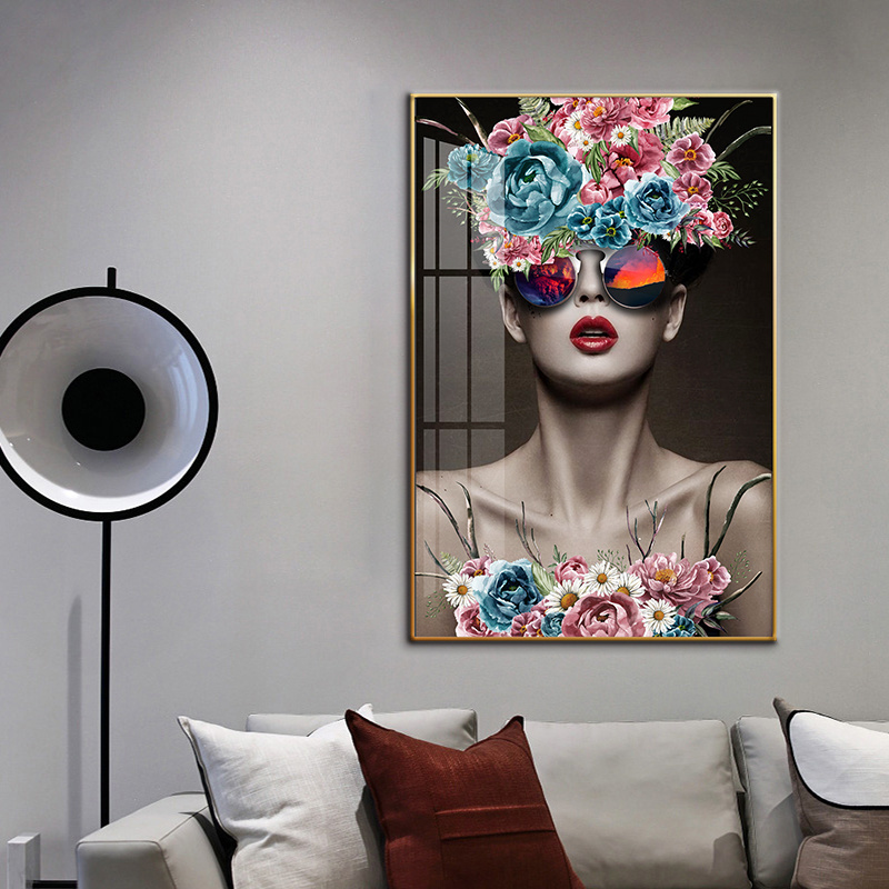 5D Diamond crystal porcelain painting Nordic simple style photography beautiful woman with flowers Home decoration