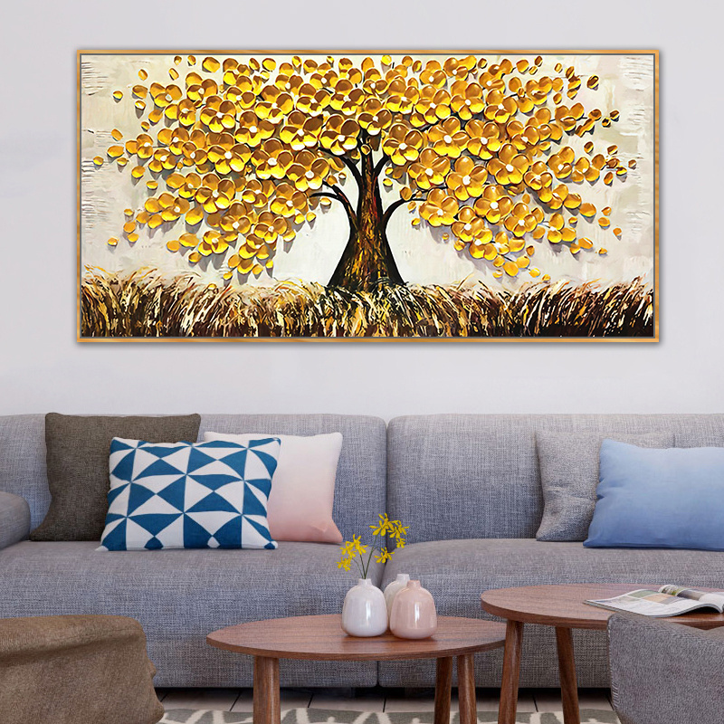 Modern Room Wall Art Abstract Golden Tree Posters and Prints 3d knife art oil wall paintings tree