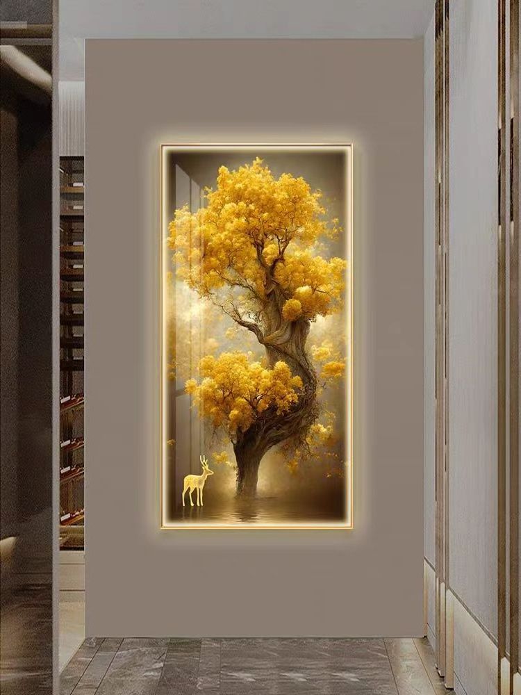 Wholesale Led Wall Art 3D Painting Home Decor Lighting Decoration Home Gold Tree Crystal Porcelain Painting