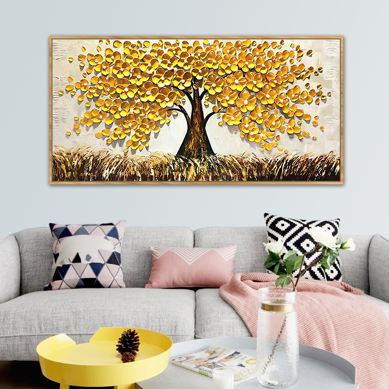 Modern Room Wall Art Abstract Golden Tree Posters and Prints 3d knife art oil wall paintings tree