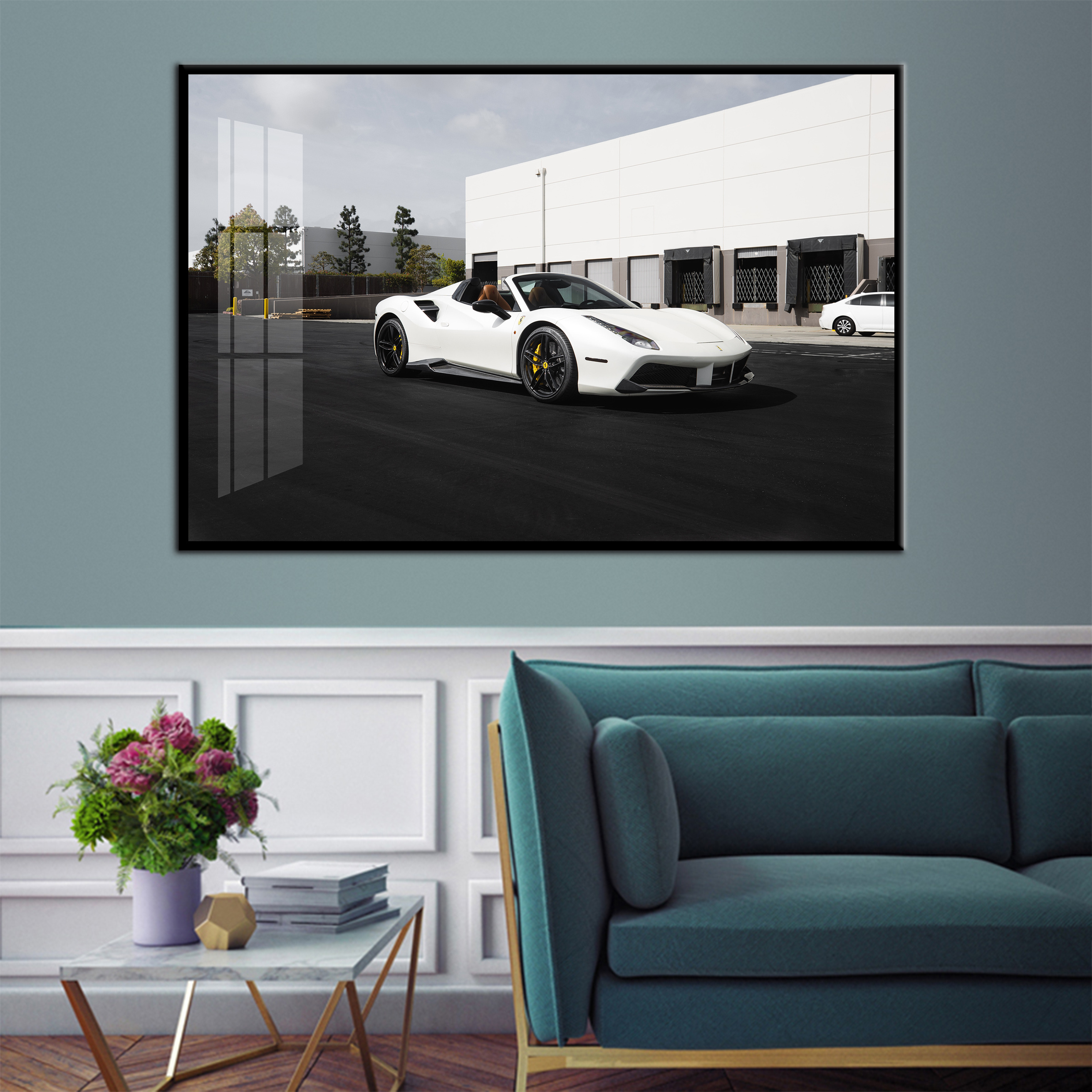 WALL Decor White Luxury Car  painting 488 Spider Wall print Paintings  for home and garage decoration Still Life paints