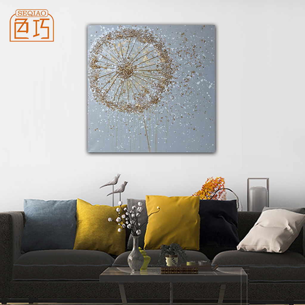 Original hand-painted gold dandelion hand painting for gallery living room bedroom ready to hanging