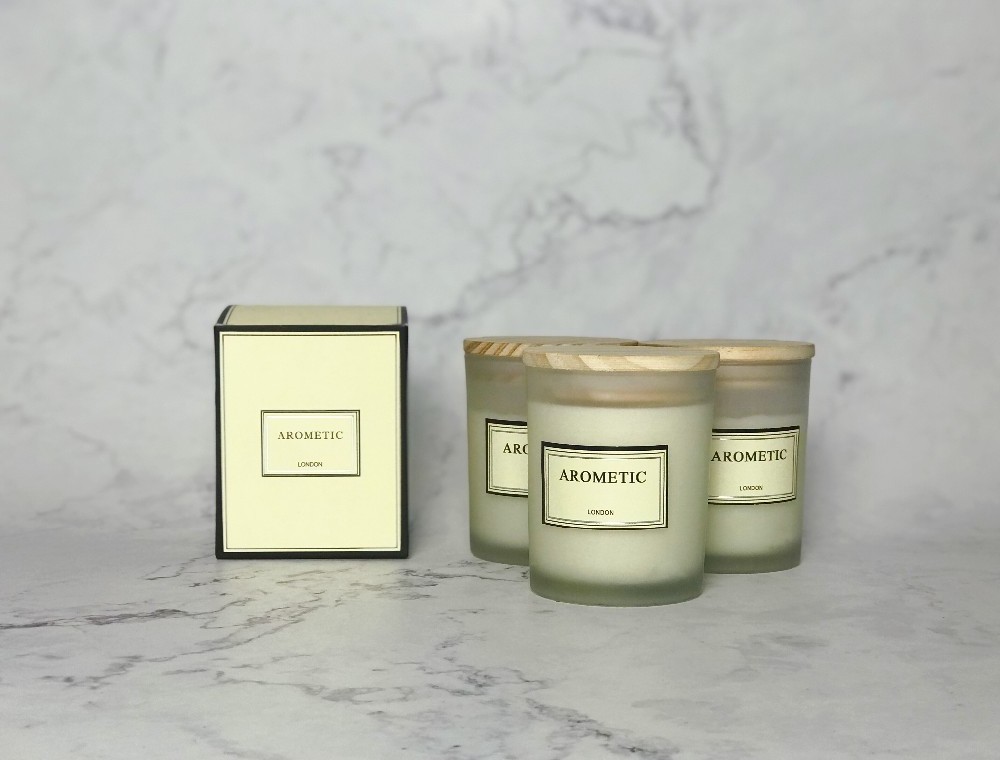 white soy wax scented candles in Frosted glass jar