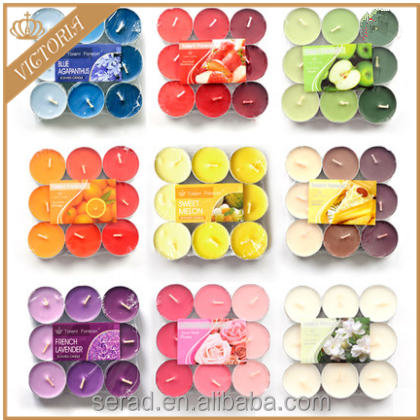 Multi beautiful color smokeless aromatherapy white paraffin wax tea light candle