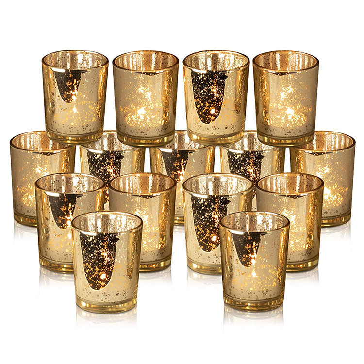 Rose Gold Votive Candle Holders Bulk, Mercury Glass Tealight Candle Holder Set of 12 for Wedding Decor and Home Decor